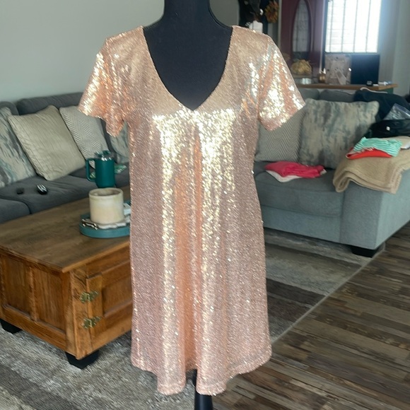 Lulus Light up the Night Champagne sequin dress - Picture 15 of 15
